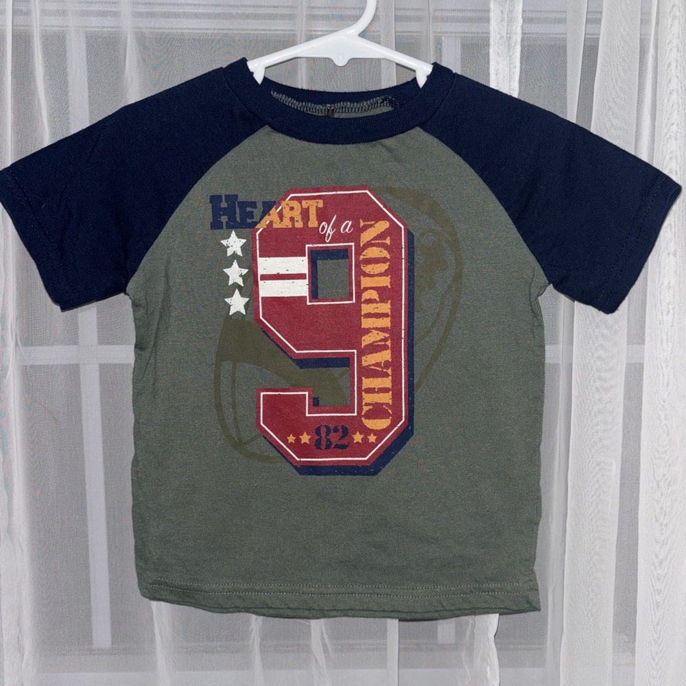 Echo Olive Green & Navy Raglan Tee with Red Graphic